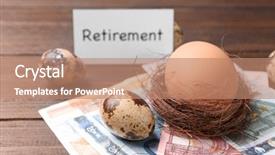  Presentation with retirement planning - Colorful slide set enhanced with eggs money and sign retirement backdrop and a coral colored foreground