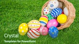  Presentation with easter basket - Slide set featuring eggs on fresh green grass background and a forest green colored foreground