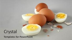  Presentation with eggs egg carton egg box - Audience pleasing presentation design consisting of eggs on grey background nutrition backdrop and a  colored foreground