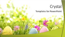  Presentation with easter - PPT theme with eggs on meadow with spring background and a white colored foreground