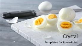 Presentation with vegetable cutting board - Audience pleasing PPT layouts consisting of eggs on wooden table nutrition backdrop and a  colored foreground