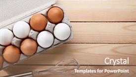  Presentation with wooden - Audience pleasing PPT layouts consisting of eggs package on wooden background backdrop and a coral colored foreground