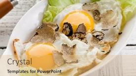  Presentation with eggs egg carton egg box - Presentation with eggs with truffle over green salad background and a coral colored foreground