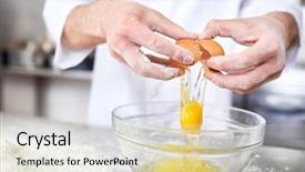  Presentation with egg - Beautiful slide deck featuring eggshell - chef breaking raw egg backdrop and a soft green colored foreground