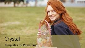  Presentation with easter basket - Theme having eggshell - portrait of a smiling red background and a yellow colored foreground