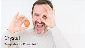  Presentation with fresh man chemistry - Audience pleasing presentation design consisting of eggshell - senior man holding fresh egg backdrop and a lemonade colored foreground