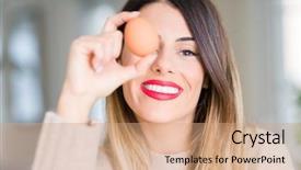  Presentation with beautiful fresh leaves water drops - Theme having eggshell - young beautiful woman holding fresh background and a coral colored foreground