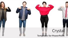  Presentation with 3d white people pushing - PPT theme featuring ego person - collage of people over white background and a  colored foreground