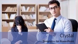  Presentation with mask - PPT layouts with ego psychology - woman with mask during psychologist background and a teal colored foreground