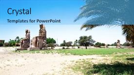  Presentation with egypt - Presentation featuring egypt luxor the colossi of memnon - two massive stone statues of pharaoh amenhotep iii background and a light blue colored foreground