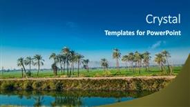  Presentation with canal irrigation - Beautiful slide set featuring egyptian-countryside-near-the-nile backdrop and a dark gray colored foreground
