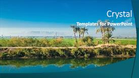  Presentation with canal irrigation - Colorful PPT theme enhanced with egyptian-countryside-near-the-nile backdrop and a teal colored foreground