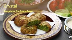  Presentation with egyptian - Amazing PPT theme having egyptian-food-taameya-aish-tahini backdrop and a coral colored foreground