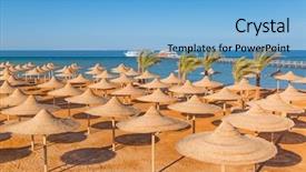  Presentation with egyptian - Slide set featuring egypt travel - egyptian parasols on the beach background and a light blue colored foreground