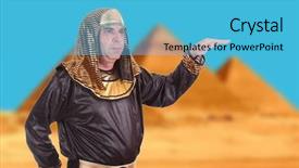  Presentation with egyptian - Audience pleasing PPT layouts consisting of anubis - egyptian pharaoh over the pyramids backdrop and a teal colored foreground
