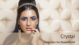  Presentation with egyptian - Colorful slide deck enhanced with egyptian queen cleopatra - make up backdrop and a  colored foreground
