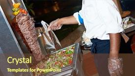  Presentation with egyptian restaurant - Slides consisting of egyptian restaurant - arab chef in cook uniform background and a tawny brown colored foreground