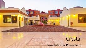  Presentation with egyptian restaurant - PPT layouts having egyptian restaurant - beautiful architecture of hurghada marina background and a  colored foreground