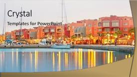  Presentation with egyptian restaurant - Slide deck enhanced with egyptian restaurant - beautiful architecture of hurghada marina background and a lemonade colored foreground