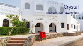  Presentation with egyptian restaurant - Presentation theme featuring egyptian restaurant - white architecture of street background and a  colored foreground