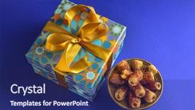  Presentation with islamic - PPT layouts consisting of eid - islamic festive gift and dates background and a navy blue colored foreground