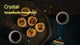  Presentation with arabic food - Beautiful slide deck featuring eid - middle eastern dessert delicacy knafeh backdrop and a wine colored foreground