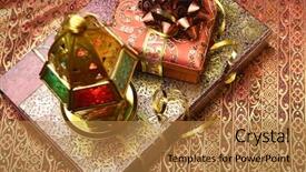  Presentation with packs - PPT layouts having eid al fitr - gift packs and ramadan lantern background and a gold colored foreground