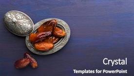  Presentation with dark blue - Amazing slide set having eid al fitr - silver plate with dates backdrop and a tawny brown colored foreground