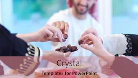  Presentation with eid mubarak - Colorful PPT theme enhanced with eid-mubarak-muslim-family-having backdrop and a coral colored foreground