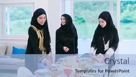  Presentation with family islamic - Colorful slides enhanced with eid-mubarak-muslim-family-having backdrop and a light blue colored foreground