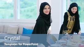  Presentation with feasting - Beautiful presentation featuring eid-mubarak-muslim-family-having backdrop and a teal colored foreground