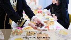  Presentation with feasting - Presentation theme with eid-mubarak-muslim-family-having background and a coral colored foreground