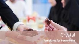  Presentation with eid mubarak - Colorful PPT theme enhanced with eid-mubarak-muslim-family-having backdrop and a coral colored foreground