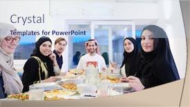  Presentation with feasting - Audience pleasing presentation theme consisting of eid-mubarak-muslim-family-having backdrop and a sky blue colored foreground