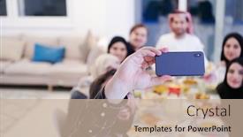  Presentation with eid mubarak - PPT theme featuring eid-mubarak-muslim-family-having background and a soft green colored foreground