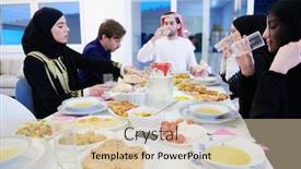  Presentation with feasting - Audience pleasing presentation theme consisting of eid-mubarak-muslim-family-having backdrop and a lemonade colored foreground