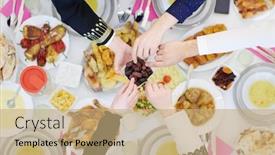  Presentation with feasting - Colorful slides enhanced with eid-mubarak-muslim-family-having backdrop and a coral colored foreground