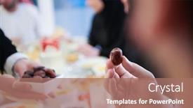  Presentation with eid mubarak - Amazing slide deck having eid-mubarak-muslim-family-having backdrop and a coral colored foreground