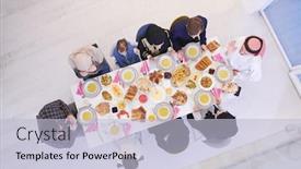  Presentation with feasting - Audience pleasing PPT layouts consisting of eid-mubarak-muslim-family-having backdrop and a light blue colored foreground