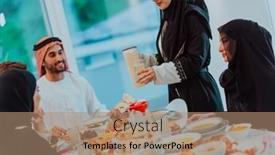  Presentation with halal - PPT theme enhanced with eid-mubarak-muslim-family-having background and a coral colored foreground