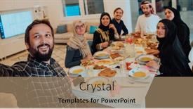  Presentation with feasting - Slides with eid-mubarak-muslim-family-having background and a coral colored foreground