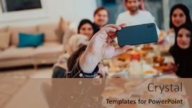  Presentation with family islamic - Presentation having eid-mubarak-muslim-family-having background and a coral colored foreground