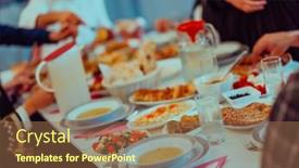  Presentation with feasting - PPT theme with eid-mubarak-muslim-family-having background and a coral colored foreground