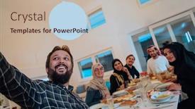  Presentation with family islamic - PPT theme with eid-mubarak-muslim-family-having background and a mint green colored foreground