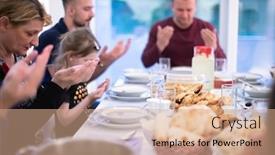  Presentation with feasting - Slide deck having eid-mubarak-muslim-people-praying background and a coral colored foreground