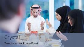 Presentation with feasting - Slides consisting of eid-mubarak-muslim-people-praying background and a teal colored foreground