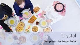  Presentation with halal - Amazing PPT layouts having eid-mubarak-muslim-people-praying backdrop and a light blue colored foreground