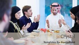  Presentation with family islamic - PPT layouts enhanced with eid-mubarak-muslim-people-praying background and a soft green colored foreground