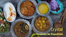  Presentation with iftar - Amazing slide deck having eid-mubarak-traditional-ramadan-iftar backdrop and a tawny brown colored foreground