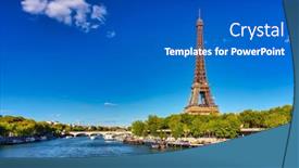  Presentation with eiffel tower paris france - Presentation theme consisting of eiffel-tower-by-the-seine background and a teal colored foreground